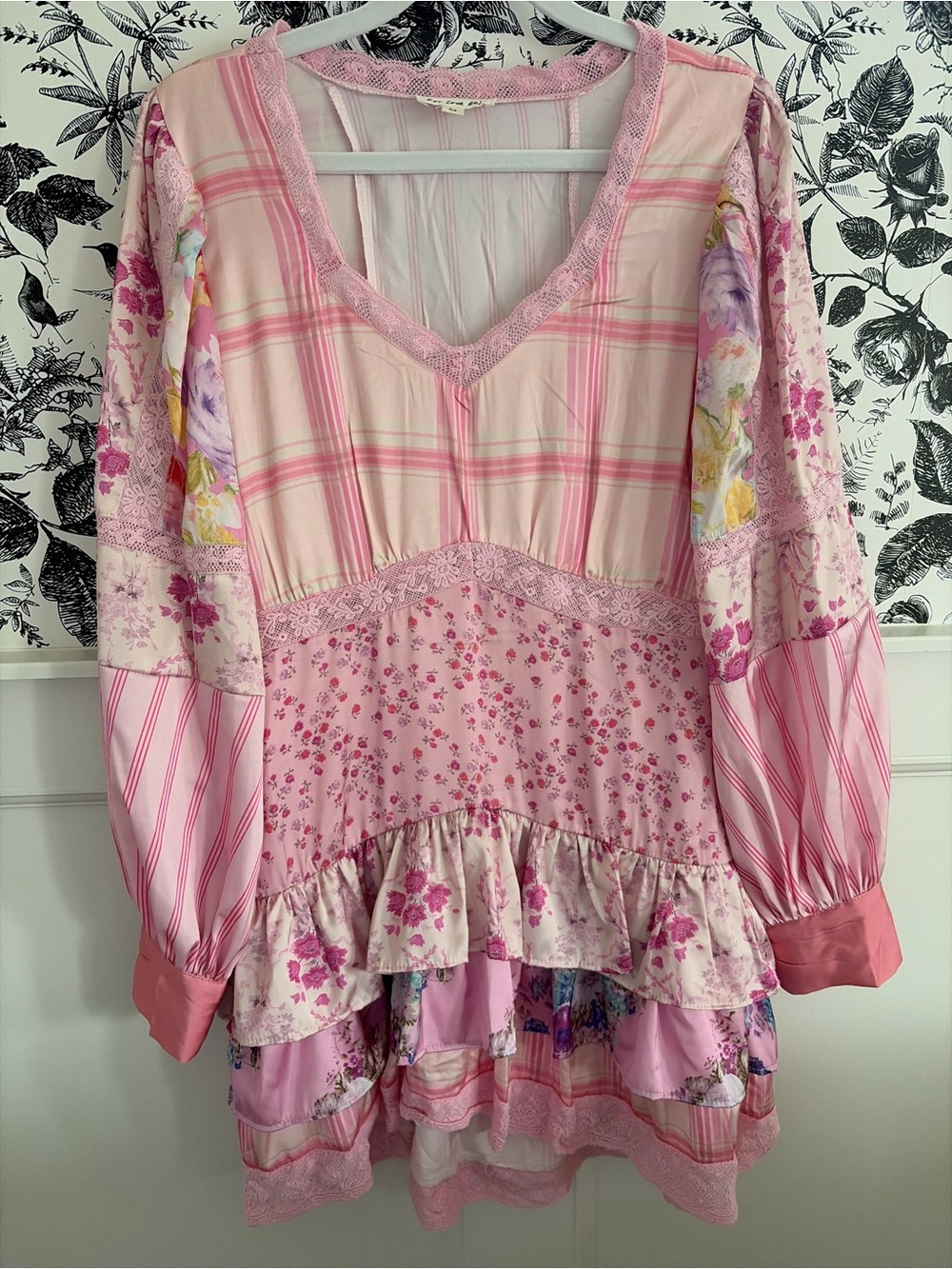 City Bell Pink Patchwork Mini Dress